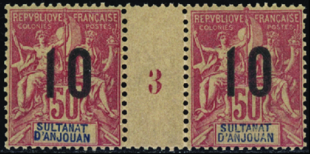 N°28 10 sur 50c rose paire millésime 3 neuf ** TB