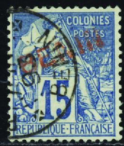 N°6B 15c bleu surcharge rouge obl TB