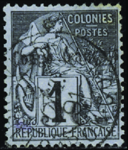 N°1 5c sur 1c noir sur azuré obl TB