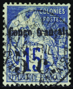 N°2 5c sur 15c bleu obl TB