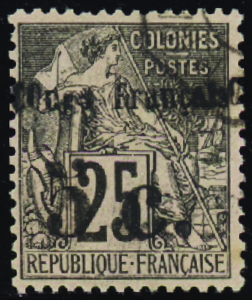 N°4 A 5c sur 25c noir sur rose obl TB