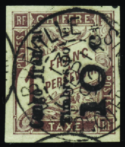 N°11 10c sur 1f marron obl TB