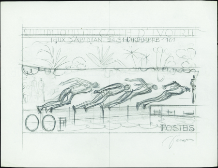 N°201 natation Maquette projet à 00f signé Decaris
