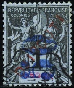 N°3 50c sur 1c noir sur azuré obl TB