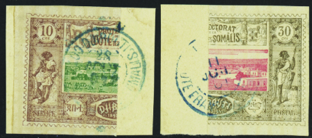 N°10c/13c  2 valeurs coupés sur fragments obl TB