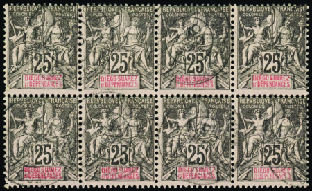 N°20 25c noir sur rose bloc de 8 obl TB