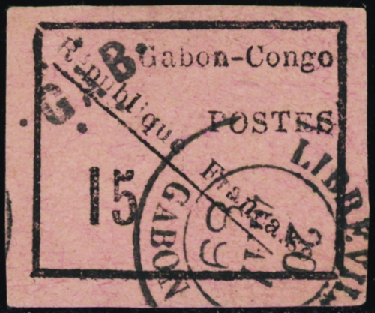 N°14 15c noir sur rose obl (aminci)