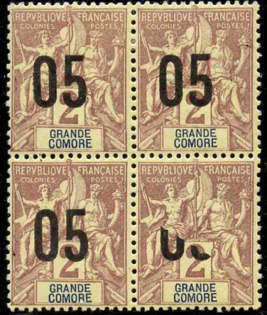 N°20b Bloc de 4* 1ex surcharge partielle neuf ** T