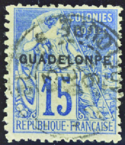 N°19c 15c bleu GUADELONPE oblTB
