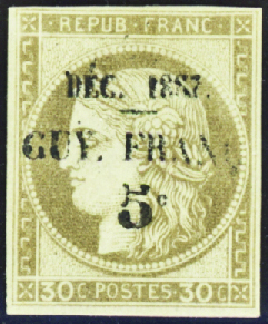 N°6 5c sur 30c brun nsg TB