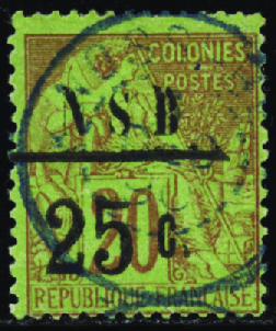 N°10 25c sur 20c brique sur vert obl TB