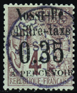 TAXE N°4 35c sur 4c lilas-brun sur gris obl TB