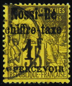 TAXE N°6 1f sur 35c violet-noir sur jaune-orange o