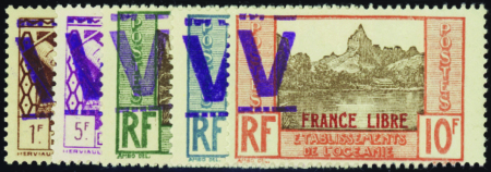 N°140/141/142/144/147  5 valeurs surchargées "V" n