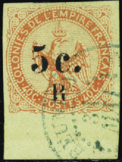 N°3 5c sur 40c vermillon bdf obl TB