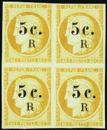 N°6 5c sur 40c orange bloc de 4  2ex* neufs ** TB