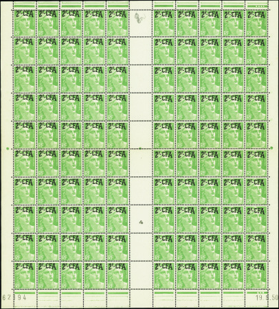 N°291 2f sur 5f M de Gandon feuille de 100t CD 19-