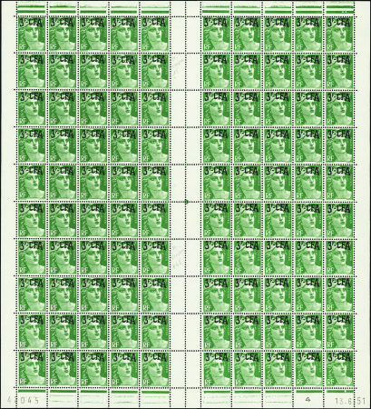 N°295 3f sur 6f M de Gandon feuille de 100t CD 13-