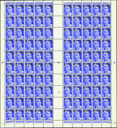 N°299 6f sur 12f M de Gandon feuille de 100t CD 16