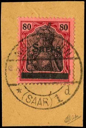 N°16 80pf rouge et noir sur rose obl sur fragment