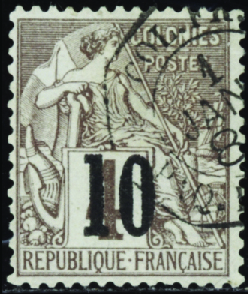 N°3B 10 sur 4c lilas sur gris type III obl TB