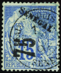 N°6 75c sur 15c bleu obl TB