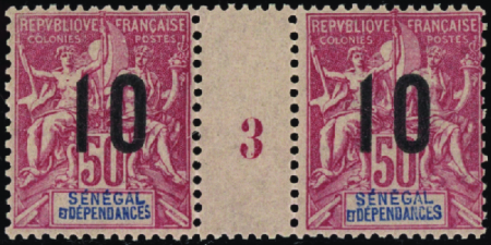 N°51 10 sur 50c rose millésime 3 neufs ** TB