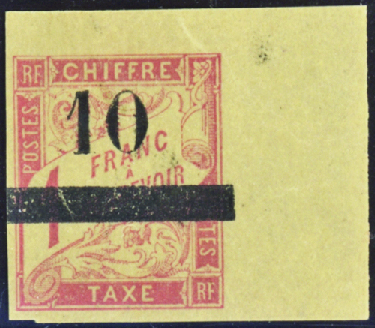 TAXE N°3 10 sur 1f rose sur paille cdf neufs * TB