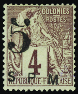 N°4 5 sur 4c lilas-brun sur gris nsg TB