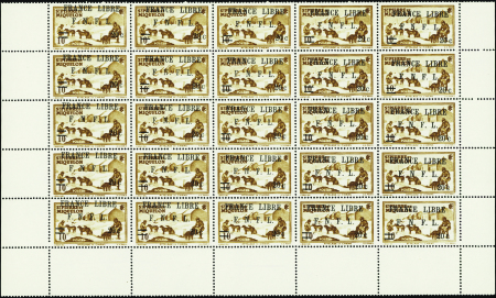 N°274 Feuille de 25 timbres surcharge en diagonale