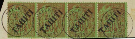 N°13 20c brique sur vert bande de 4 obl TB