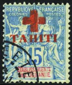 N°34 15c bleu surcharge Croix-rouge obl TB