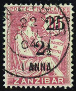 N°64 25c et 2 1/2 sur 1a sur 10c obl TB