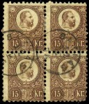 N°11 15kr brun bloc de 4 obl TB