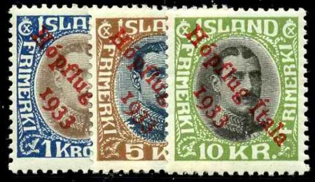 POSTE AERIENNE N°12/14 vol Reykjavik-Chicago 3 valeurs