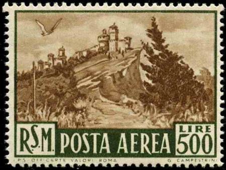 POSTE AERIENNE N°86 500 lires vert foncé et brun neuf