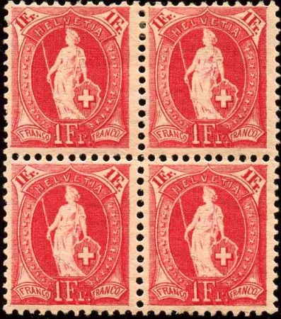 N°98 1f rouge bloc de 4 neuf * TB