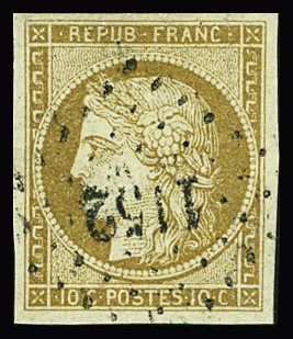 N°1a 10c bistre-brun, obl. PC 1152 de Dunkerque (Nord),