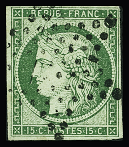 N°2 15c. vert, obl. étoile, TB. Signé Calves