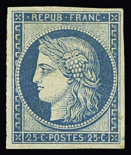 N°4d 25c bleu, réimpression de 1862, neuf *, B/TB