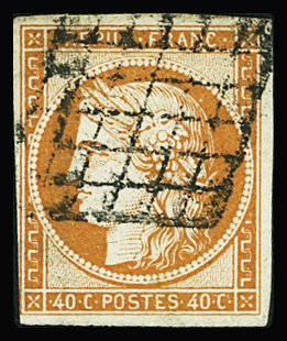 N°5 40c orange, obl. grille, B/TB