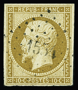 N°9 10c  bistre-jaune, obl. PC 1554 de L'Isle-sur-Serein