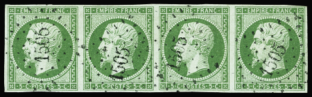 N°12b 5c  vert foncé en bande de 4, obl. PC 1505 d'Hénin-Beaumont