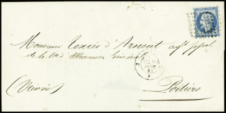 N°14B 20c bleu type II, piquages Susse sur lettre de