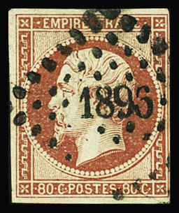 N°17Ad 80c carmin vermillonné, obl. PC 1896 de Marseille