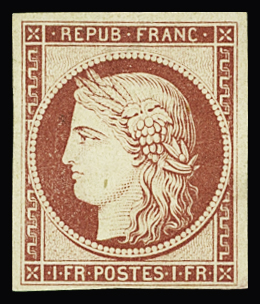 N°6f 1f carmin, réimpression de 1862, neuf *, TB. Signé