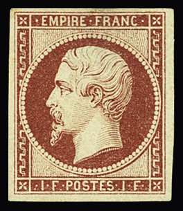 N°18 1f carmin, neuf *, aminci sinon TB. Signé