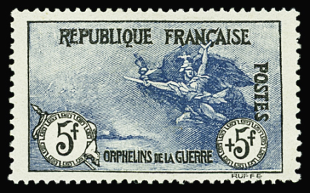 N°155 Orphelins 5f +5f noir et bleu, très bon centrage,