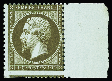 N°19b 1c vert-olive mordoré dentelé (1865), variété