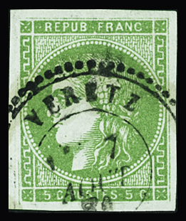 N°42B 5c vert-jaune Report 2, obl. CaD Type 24 Vérestz